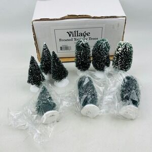 Department 56 Village Frosted Topiary Trees Set of 9 Green Snow 52027 Box